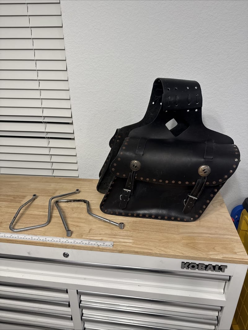 Vintage Harley Davidson Saddle Bag Set Pair Black Leather Shovelhead Throw Over